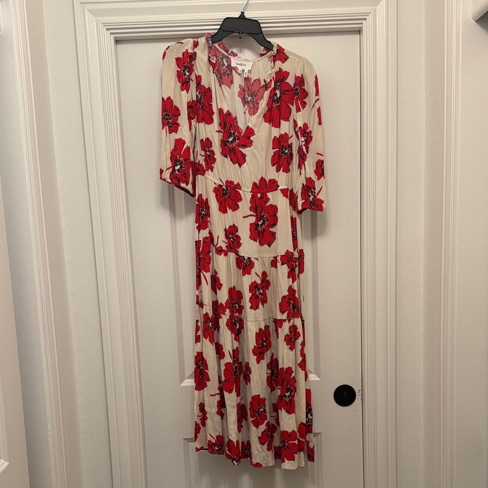 ba&sh Red Floral Midi Dress
